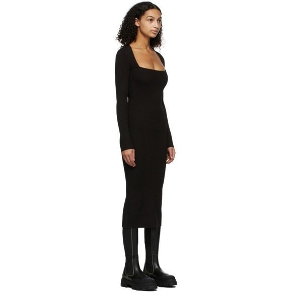 GANNI Melange Knit Ribbed Dress Long Sleeve in Black NEW Sz XL - Picture 3 of 16